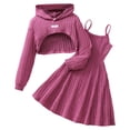 thumbnail image 1 of Ulitacool Girl Outfits Ribbed Hooded Long Sleeve Top With Suspenders Pleated Dress Two Piece Outfit Casual Clothes Pink 11-12 Years, 1 of 8