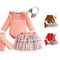 thumbnail image 1 of Ulitacool Girl Outfits Round Neck Cartoon Pattern Long Sleeve Rompers Skirts With Headbands Leisure Toddler Wear 12-18 Months Pink, 1 of 4