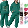 thumbnail image 1 of Ulitacool Girl Outfits Solid Color Cartoon Pattern Long Sleeve Tracksuit Hoodie Pants Charm Big Girls Clothing 12-13 Years Dark Green, 1 of 7