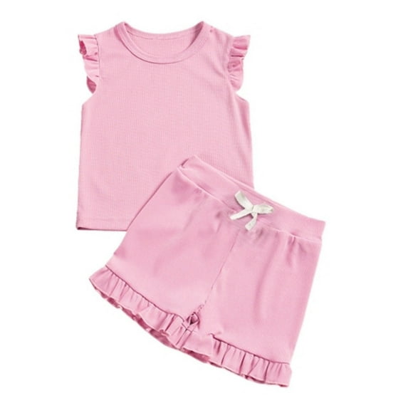 Ulitacool Girl Outfits Summer 2 Piece Set Sleeveless Top Elastic Waist Shorts For Beach School Party Yoga Elegant Clothing Red 6-12 Months