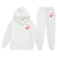thumbnail image 1 of Ulitacool Girl Outfits Valentine'S Day Print Long Sleeved Letter Print Hooded Top Sweater Pants Set Relax Fit Wear White 12-13 Years, 1 of 4