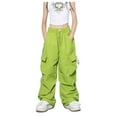 thumbnail image 1 of Ulitacool Girl Pants Streaight Leg Cargo Pants High Waisted Solid Color Drawstring Loose Fit Sweatpants With Pockets Lightrweight Daily Wear Light Green 3-4 Years, 1 of 3
