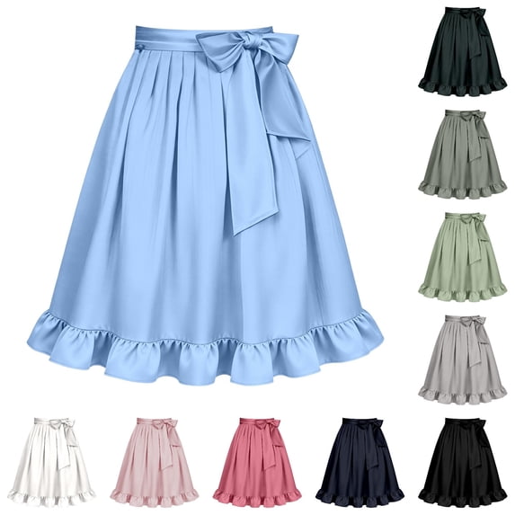 Ulitacool Girl'S Dress Elastic Waist Graphic Prints Performance Dresses Half Apron Skirts Adorable Playsuit 3-12 Years Light Blue