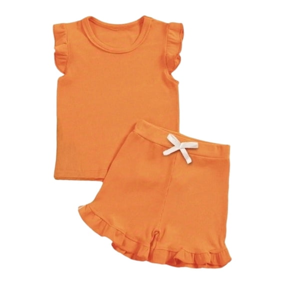 Ulitacool Girl’S Outfits Summer 2 Piece Set Sleeveless Top Elastic Waist Shorts For Beach School Party Yoga Simple Clothing Orange 6-12 Months