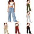 thumbnail image 1 of Ulitacool Girl'S Pants 8-9 Years Breathable Straight Leg For Comfortable Casual Trousers With Elastic Waist For Boys Bottoms Blue, 1 of 5