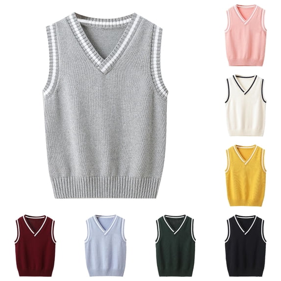 Ulitacool Girl'S Sweater Vest Crewneck Cartoon Pattern Tops Sleeveless Outwear Handsome Wear 6-7 Years Grey