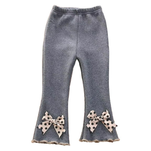 Ulitacool Girl Slacks Slim Leg Girls' Lined Bottoms Winter Warmth Pants For Footless Ruffled Tights Fashion Lightweight Trousers Grey 5-6 Years