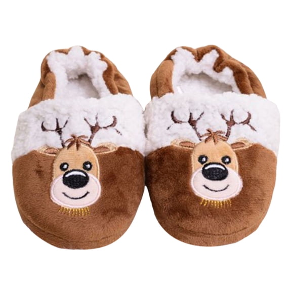 Ulitacool Girl Slippers Children Christmas On Flat Non Winter Round Toe Keep Warm Cartoon Prints Slippers Shoes Trend Adoable Feetwear Brown 5-5.5 Years