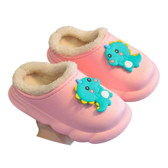 Ulitacool Girl Slippers Warm Winter Shoes Sole Cartoon Printrs Indoor Outdoor Clogs Trend Lightweight Feetwear Red 4.5-5 Years