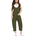 thumbnail image 1 of Ulitacool Girl Summer Trousers V Suspender Romper Straight Leg Solid Color Loose Pants With Pocket Lightweight Wear Army Green 4-5 years, 1 of 6