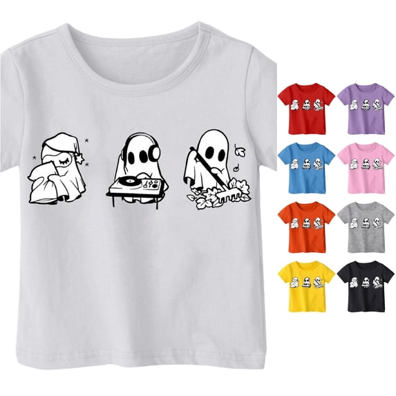 Ulitacool Girl Tops Halloween Crewneck Graphic Prints Short Sleeve Hallowma Tee 10-11 Years White