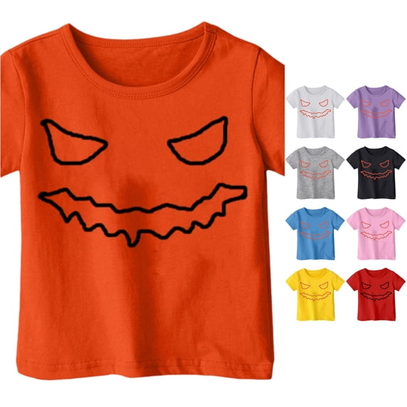 Ulitacool Girl Tops Halloween O Neck Graphic Prints Short Sleeve Hallowma Tee 4-5 Years Orange