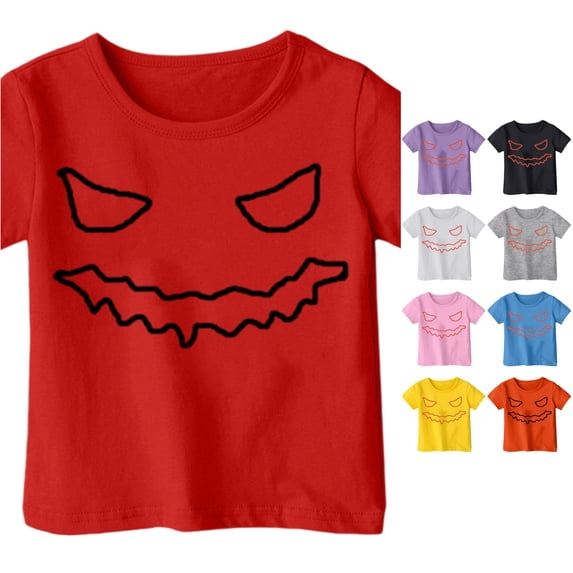 Ulitacool Girl Tops Halloween O Neck Graphic Prints Short Sleeve Hallowma Tee 6-7 Years Red