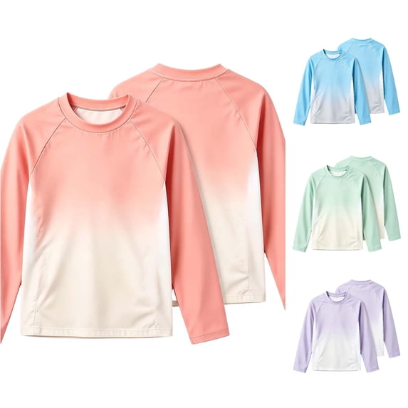 Ulitacool Girl Tops Long Sleeve Tie Dye Crewneck Rash Guard 11-12 Years Light Pink