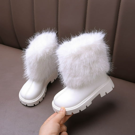 Ulitacool Girls Boots Ankle Height Booties Pull On Zipper Shoes For Toddler Kids Casual Soft Feetwear 7-8 Years White