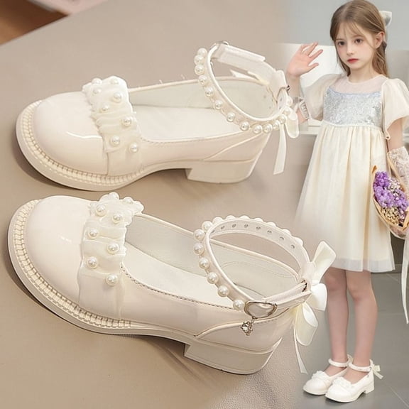 Ulitacool Girls Boots Children'S Soft Soled Imitation Leather Shoes Girls Closed Toe Shoe Low Heel Solid Color Dance Dress Flats Trend Basic Shoes 4-5 Years White