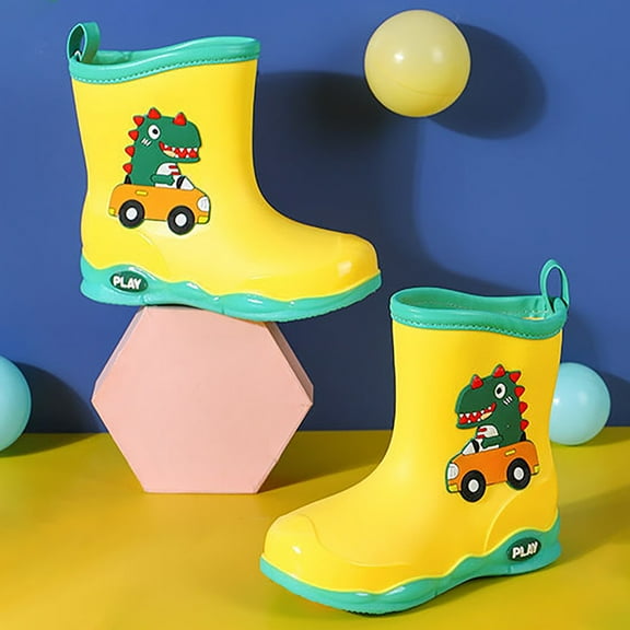 Ulitacool Girls Boots Rubber Children Water Shoes Classic Children Rainboots Rain Boots Kids Cartoon Shoes Relax Fit Soft Feetwear 11-11.5 Years Yellow