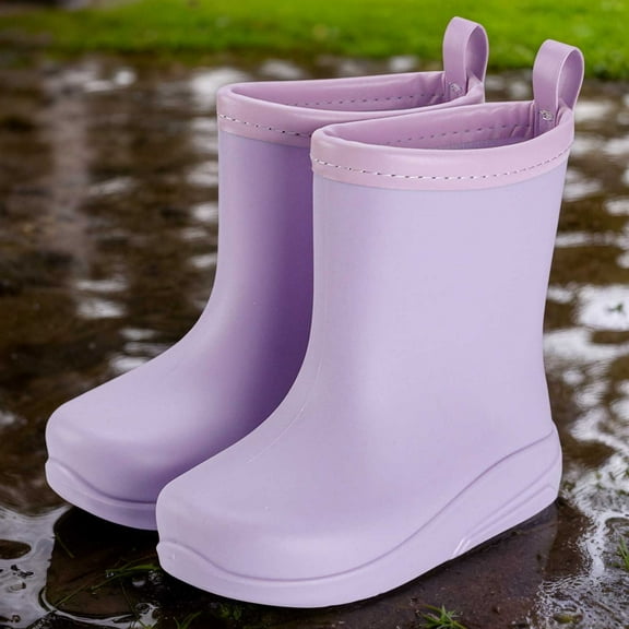 Ulitacool Girls Boots Water Shoes Cartoon Graphic Booties Rain Boots Girls Boots Non Rainshoes Adorable Basic Shoes 18-24 Months Purple