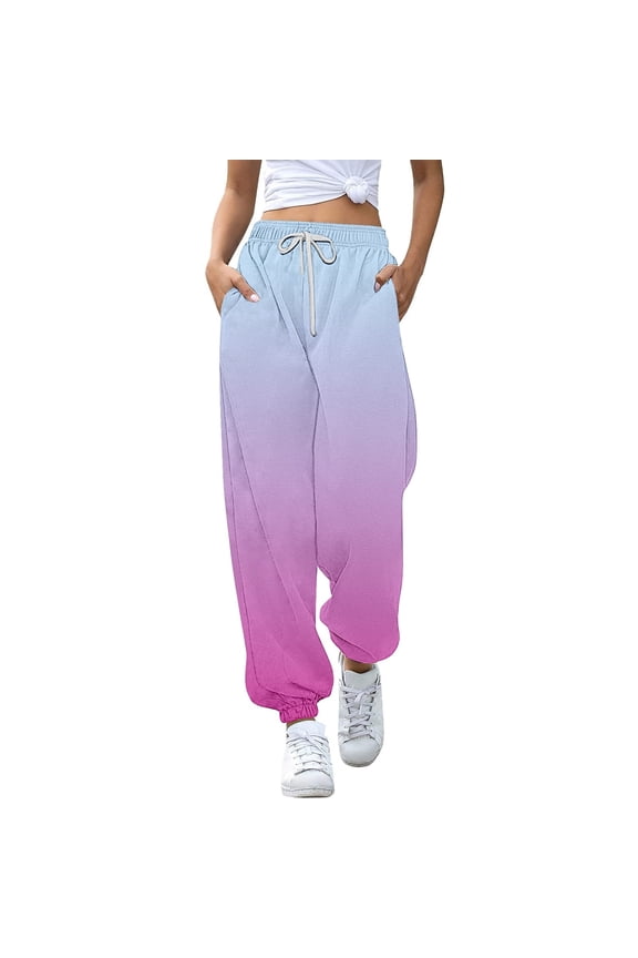 Girls Dress Pants 7-8 Years Bottoms Sports Sweatpants Batik Colour Gradient Drawstring Jogging Leggings Training Trousers Comfortable Daily Wear Dark Purple