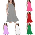 thumbnail image 1 of Ulitacool Girls Dress Summer Sleeveless Sundress Crewneck Solid Color Gown Fashion Wear 8-9 Years Grey, 1 of 7