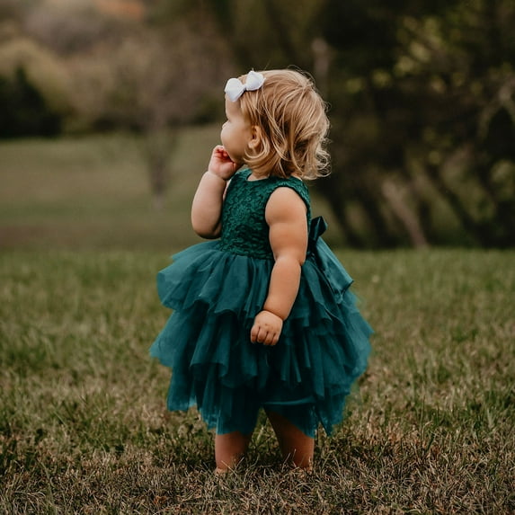 Ulitacool Girls' Dresses 2-3 Years Children Sleeveless Bowknot Embroidery Dresses Dress Trend Girl Clothing Green