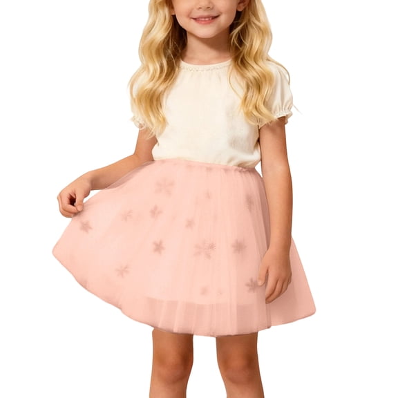 Ulitacool Girls' Dresses Empire Waist Dance Party Outfit Snowflake Sequin Skirt Ballet Skirts Leisure Wear Pink 3-4 Years