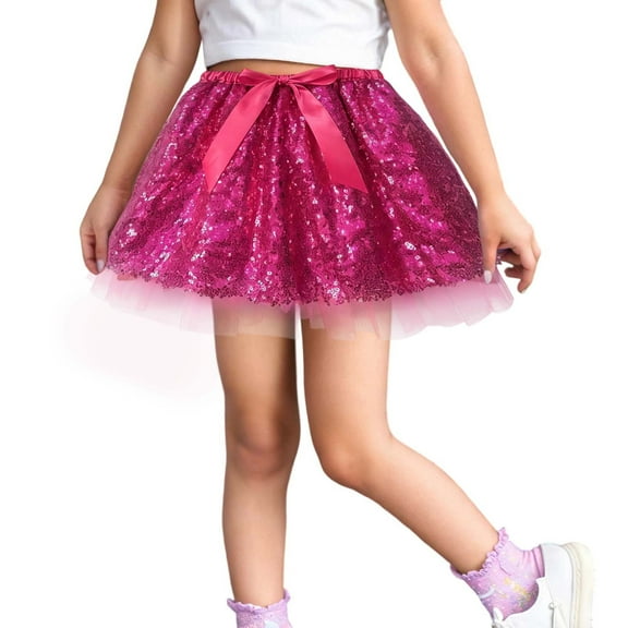 Ulitacool Girls Dresses Knee Length Tutu Skirts Dance Party Sequin Skirt Ballet Skirts Soft Wear Hot Pink 2-6 Years