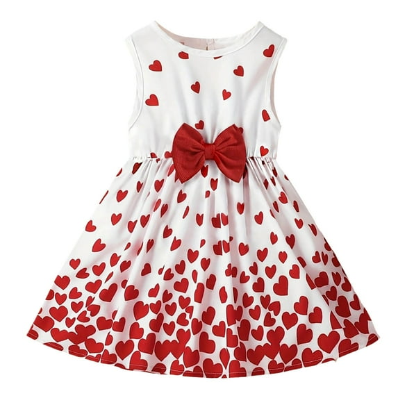 Ulitacool Girls' Dresses O Neck Little Girl A Line Dresses Bowknot Dress For Baby Girl Dresses For Party Girl Dress Sleeveless Sundress Lovely Playsuit White 2-3 Years