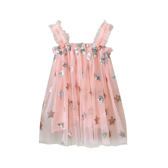 Ulitacool Girls Dresses Round Neck Sleeveless Holiday Party Outfit Sequin Dress Dance Party Dresses Basic Playsuit Pink 12-18 Months