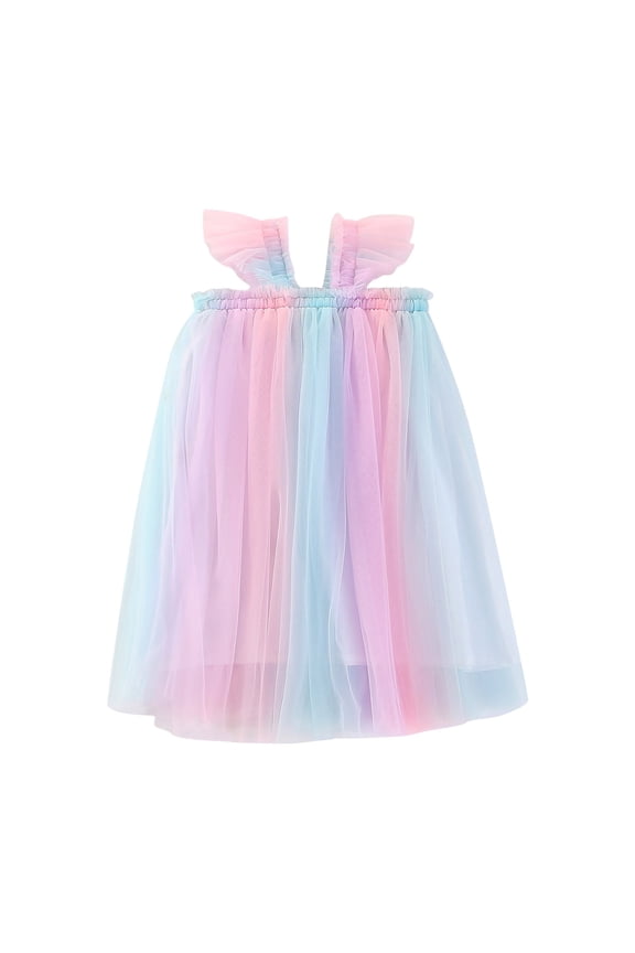 Girls' Dresses Sleeveless Crewneck Sundress Fly Sleeve Rainbow Tie Dye Dress Dance Party Dresses Clothes Classic Clothes Blue 18-24 Months