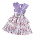 thumbnail image 1 of Ulitacool Girls' Dresses Sleeveless Round Neck Little Child Dresses Summer Flying Sleeve Floral Print Sundress Cute Wear Purple 7-8 Years, 1 of 3