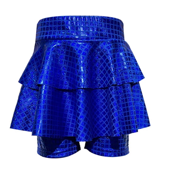 Ulitacool Girls Dresses Square Sequin Performance Dress With Shorts Play Tutu Sun Skirt For Party Sundress Classic Wear Blue 4-5 Years
