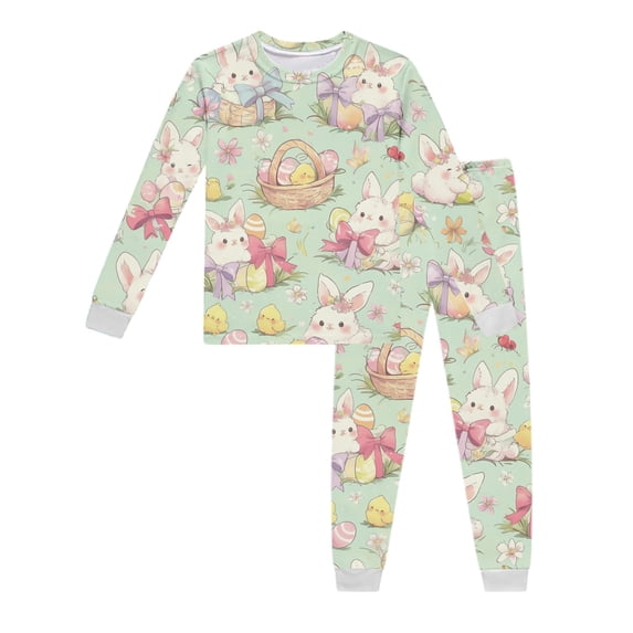 Ulitacool Girls Easter Outfits 7 Years Children'S Long Sleeve Pajama Set Bunny Printed Top And Pants Round Neck Nightwear Cute Wear Light Pink
