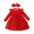 thumbnail image 1 of Ulitacool Girls Fall Dress 18-24 Months Kids Toddler Baby Spring Autumn Print Ruffle Headbands Long Sleeve Dress Trend Daily Wear Red, 1 of 7