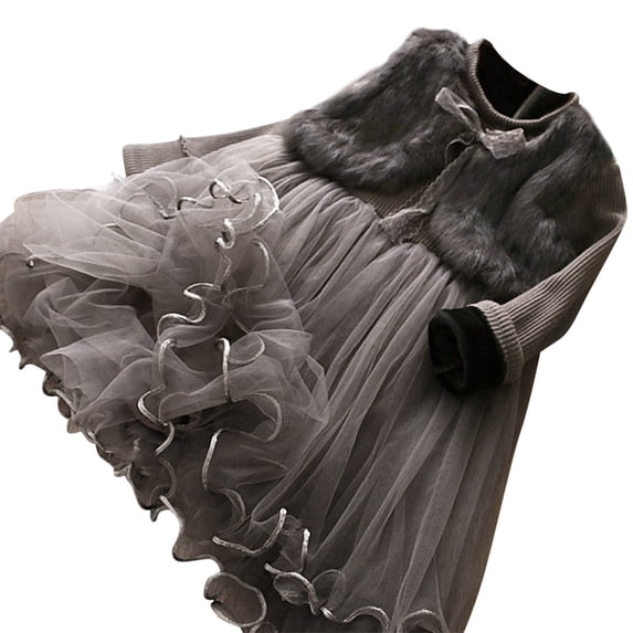 Ulitacool Girls Fall Dress 5-6 Years Kids Toddler Baby Autumn Winter Long Sleeve Princess Dress Solid Color Round Neck Clothes Adorable Daily Wear Grey