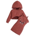 thumbnail image 1 of Ulitacool Girls Fall Outfits Long Sleeve Cat Themed Knit Hooded Top And Dress Outfit Cozy Winter Fall Wardrobe Classic Basic Playsuit red 2-3 Years, 1 of 9