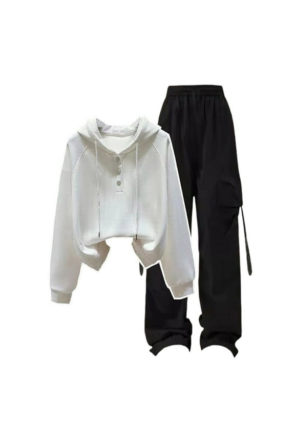 Girls Fall Outfits Long Sleeve Sets Hooded Sweatshirt With Wide Leg Joggers School Wear For Teen Two Piece Outfit Casual Simple Girls Clothes White 12 Years