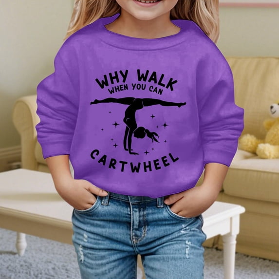 Ulitacool Girls Fall Sweatshirt Long Sleeve Shirts Letter Pattern Crewneck Top Cute Playsuit 5-6 Years Purple
