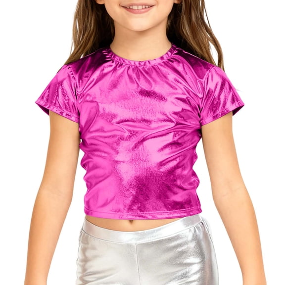 Ulitacool Girls Graphic Tee Short Sleeve Blouse O Neck Sequins Daily Shirt Relax Fit Tops Hot Pink 18-24 Months