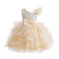 thumbnail image 1 of Ulitacool Girls Holiday Dresses O Neck Dress For Formal Gown With Sash Party Attire And Holiday Events Sleeveless Sundress Sweet Wear Beige 3-4 Years, 1 of 4