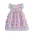thumbnail image 1 of Ulitacool Girls Holiday Dresses Sleeveless And Shine Rainbow Star Tutu Dress For Party O Neck Sundress Adorable Clothes Pink 6-7 Years, 1 of 5