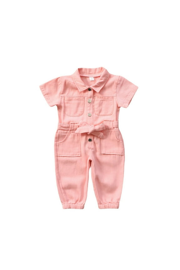 Girls Onesie Short Sleeve Solid Color Jeans Jumpsuit Fashion Outwear Fashion One-Piece Suit 12-18 Months Pink