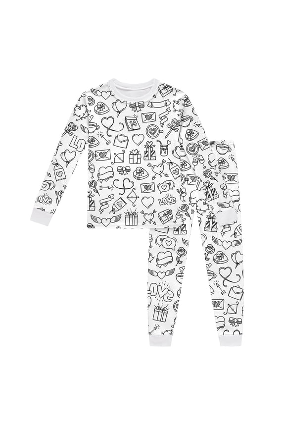 Girls Outfits Children Crew Neck Long Sleeve Top Trousers Homewear Diy Hand Painted Set Cute Clothes White 2-3 Years
