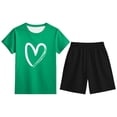 thumbnail image 1 of Ulitacool Girls Outfits Crewneck Tracksuit Heart Print Tracksuit Short Sleeve Top And Shorts For Kids Retro Clothing Green 7-8 Years, 1 of 2