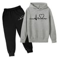 thumbnail image 1 of Ulitacool Girls Outfits Long Sleeve Tracksuit Unisex Two Piece Fall Winter Hoodie Sweatshirt Sweatpants Set Durable Clothes Dark Gray 6-7 Years, 1 of 3