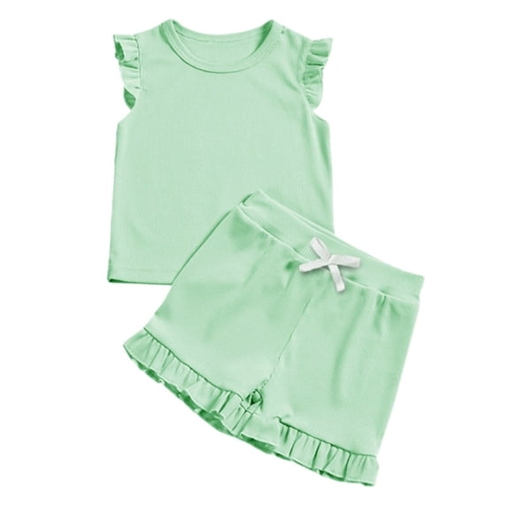 Ulitacool Girls Outfits Summer 2 Piece Set Sleeveless Top Elastic Waist Shorts For Beach School Party Yoga Casual Wear Green 5-6 Years