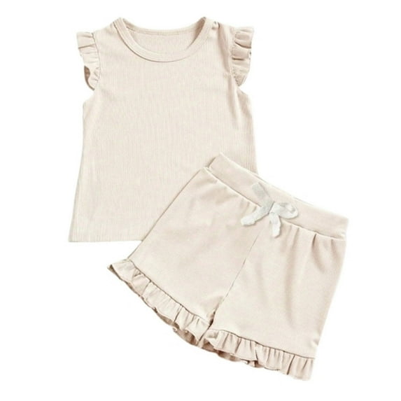 Ulitacool Girls Outfits Summer 2 Piece Set Sleeveless Top Elastic Waist Shorts For Beach School Party Yoga Classic Clothes White 5-6 Years