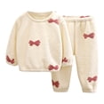 thumbnail image 1 of Ulitacool Girls Outfits Toddler Winter Warm Solid Color Long Sleeve Tops Pants 2Pcs Set Classic Daily Wear Beige 5-6 Years, 1 of 3
