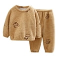 thumbnail image 1 of Ulitacool Girls Outfits Winter Warm Solid Color Long Sleeve Tops Pants 2Pcs Set Cute Girl Clothes Khaki 2-3 Years, 1 of 3