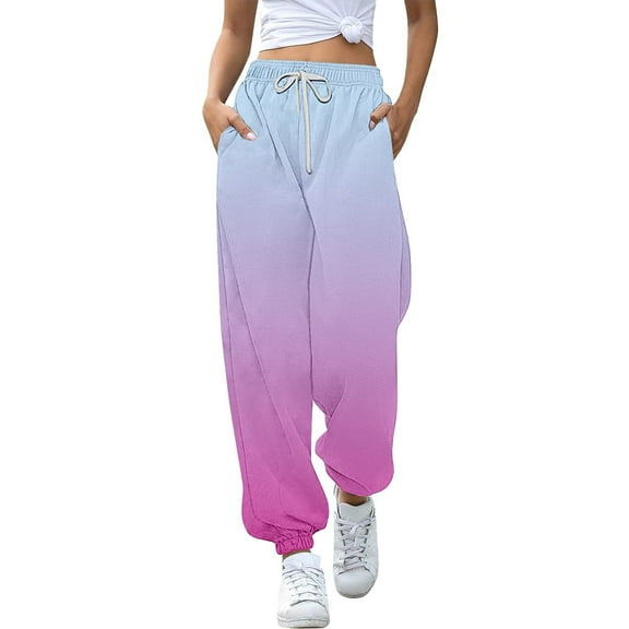 Ulitacool Girls Pants 13-14 Years Bottoms Sports Sweatpants Batik Colour Gradient Drawstring Jogging Leggings Training Trousers Lightweight Daily Wear Dark Purple